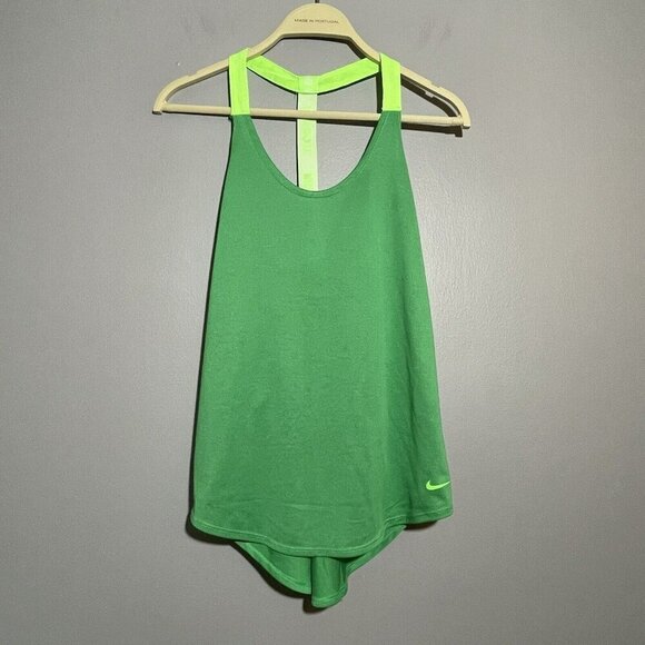 Nike Dri Fit Loose Running Shirt Tank Women Size S Green Strap Open Back Workout - Picture 1 of 12